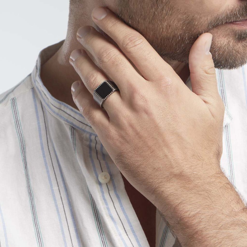 Bague Chevalière Acier Vieillit Haris Agate - Bagues avec pierre Homme | Histoire d’Or