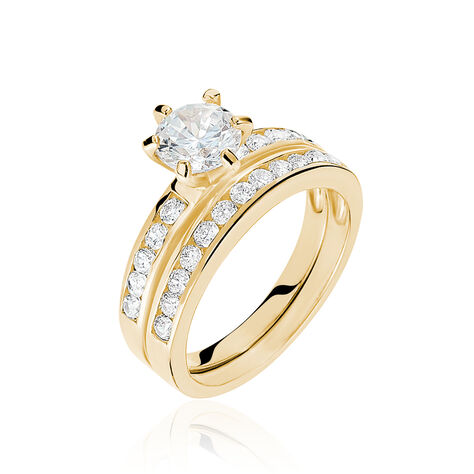 Bague Double Jeu Plaqué Or Jaune Oxyde De Zirconium - Bagues solitaires Femme | Histoire d’Or