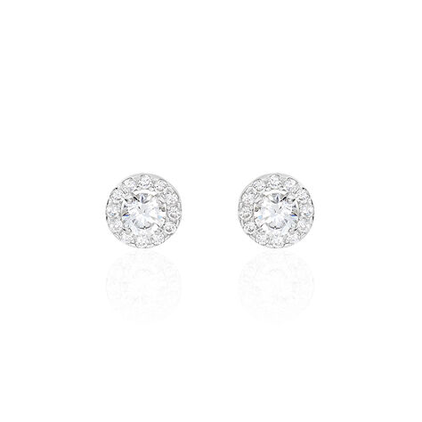 Boucles D'oreilles Puces Rosalie Or Blanc Oxyde De Zirconium - Clous d'oreilles Femme | Histoire d’Or