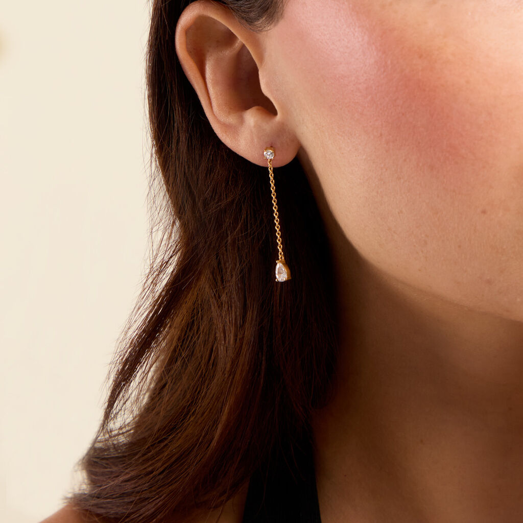 Boucles D'Oreilles Pendantes Regane Argent Dor&eacute; A L'Or 750/1000 Oxyde De Zirconium - Boucles d'oreilles pendantes Femme | Histoire d&rsquo;Or