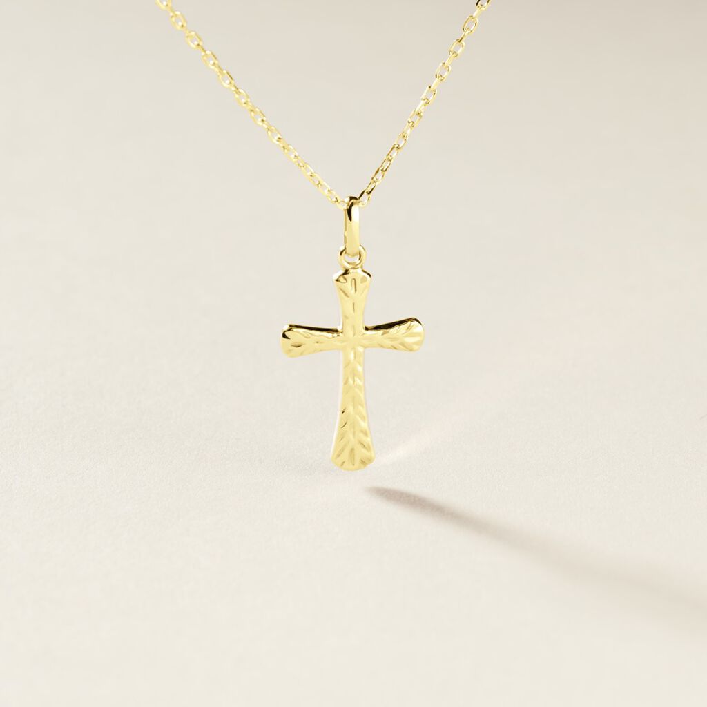Pendentif Bathilde Croix Striee Or Jaune - Pendentifs Baptême Famille | Histoire d’Or