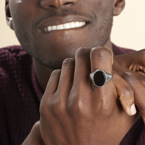 Bague Laido Acier Blanc Agate - Bagues avec pierre Homme | Histoire d’Or