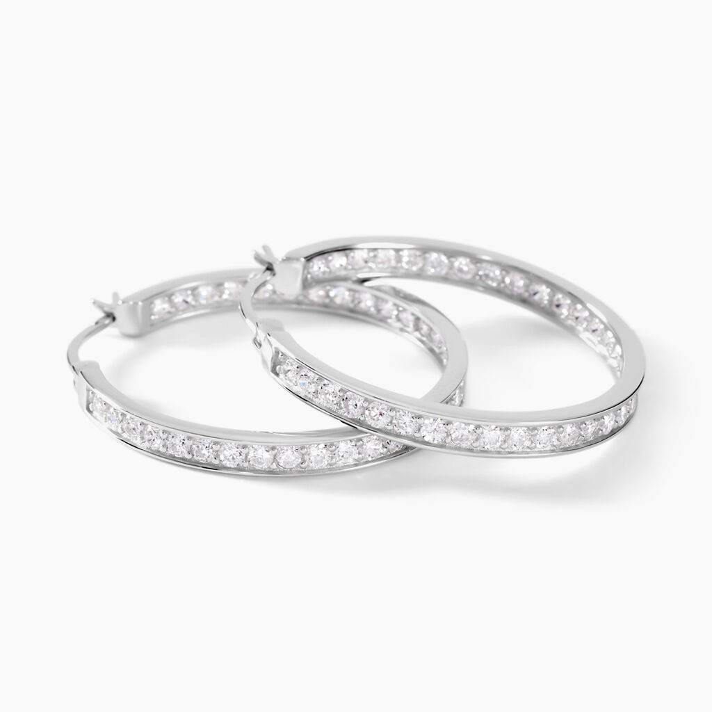 Cr&eacute;oles Django Argent Blanc Oxyde De Zirconium - Boucles d'oreilles cr&eacute;oles Femme | Histoire d&rsquo;Or