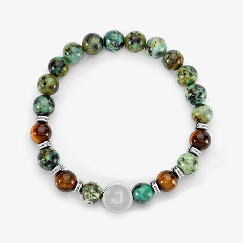 Bracelet Jourdan Archimedes Acier Argenté Oeil De Tigre Turquoise - Nouveautés bijoux Homme | Histoire d’Or