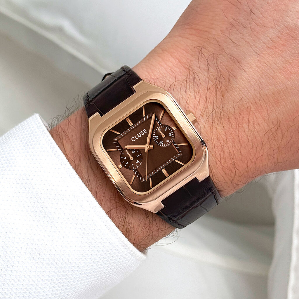 Montre Cluse Quadrus Multifonction Marron - Montres Homme | Histoire d&rsquo;Or