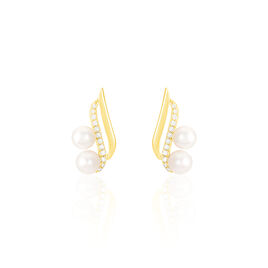 Boucles D'oreilles Puces Loeva Or Jaune Perle De Culture Et Oxyde - Clous d'oreilles Femme | Histoire d’Or