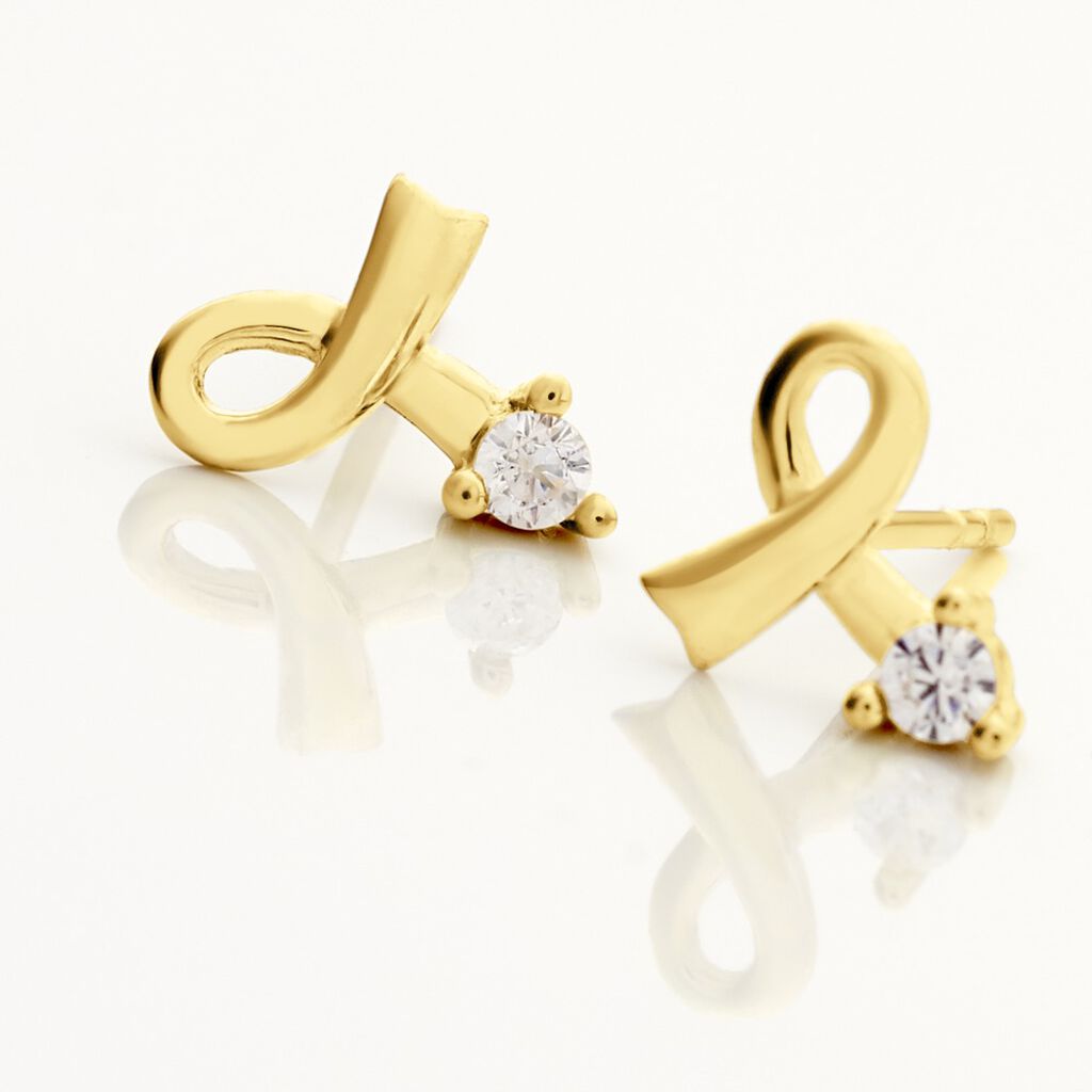 Boucles D'oreilles Puces Alvina Ruban Or Jaune Oxyde De Zirconium - Clous d'oreilles Femme | Histoire d’Or