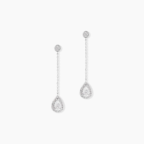 Boucles D'oreilles Pendantes Searlas Or Blanc Oxyde De Zirconium - Boucles d'oreilles pendantes Femme | Histoire d&rsquo;Or