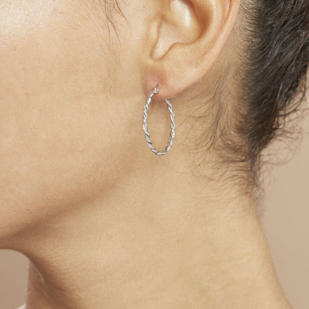 Créoles Argent Blanc Abie - Boucles d'oreilles créoles Femme | Histoire d’Or