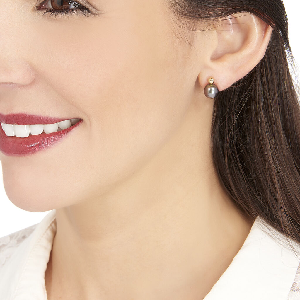 Boucles D'oreilles Puces Baroque Or Jaune Perle De Culture De Tahiti - Clous d'oreilles Femme | Histoire d’Or