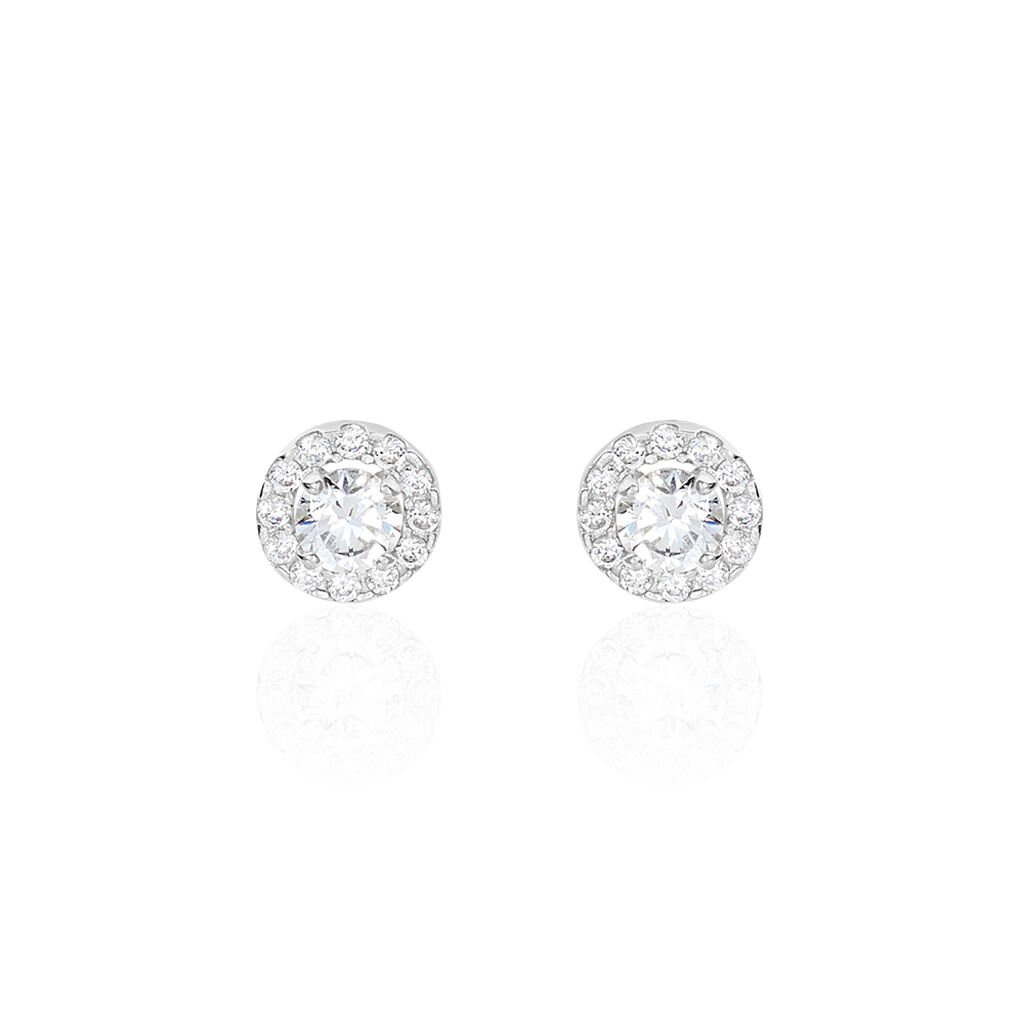 Boucles D'oreilles Puces Rosalie Or Blanc Oxyde De Zirconium - Clous d'oreilles Femme | Histoire d’Or