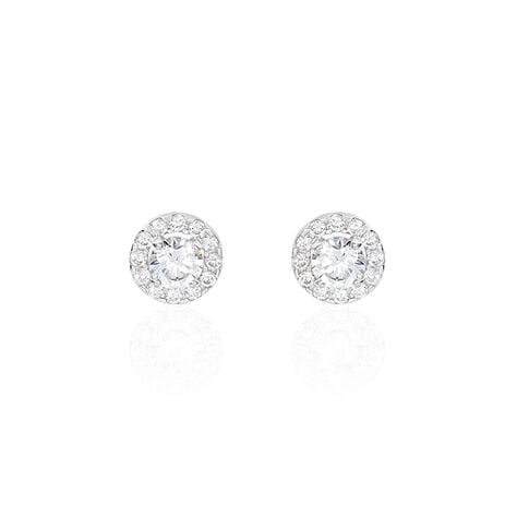 Boucles D'oreilles Puces Rosalie Or Blanc Oxyde De Zirconium - Clous d'oreilles Femme | Histoire d’Or