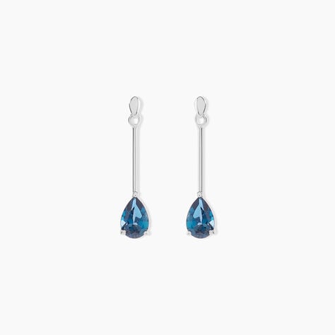 Boucles D'oreilles Pendantes Goutte Or Blanc Topaze Bleu London - Boucles d'oreilles pendantes Femme | Histoire d&rsquo;Or
