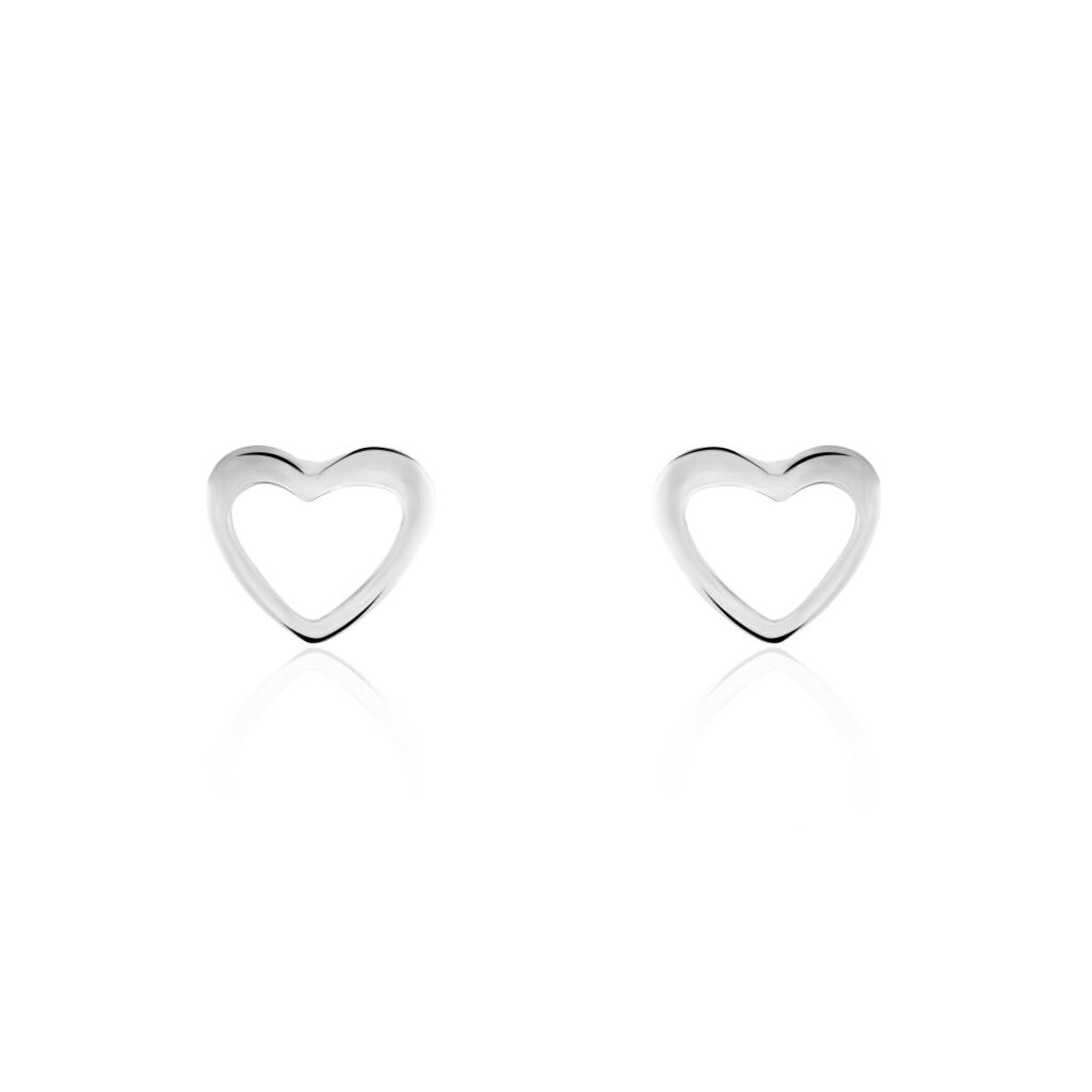 Boucles D'oreilles Puces Anne-maudae Coeurs Or Blanc - Clous d'oreilles Femme | Histoire d’Or