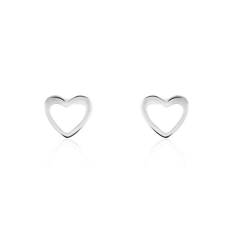 Boucles D'oreilles Puces Anne-maudae Coeurs Or Blanc - Clous d'oreilles Femme | Histoire d’Or