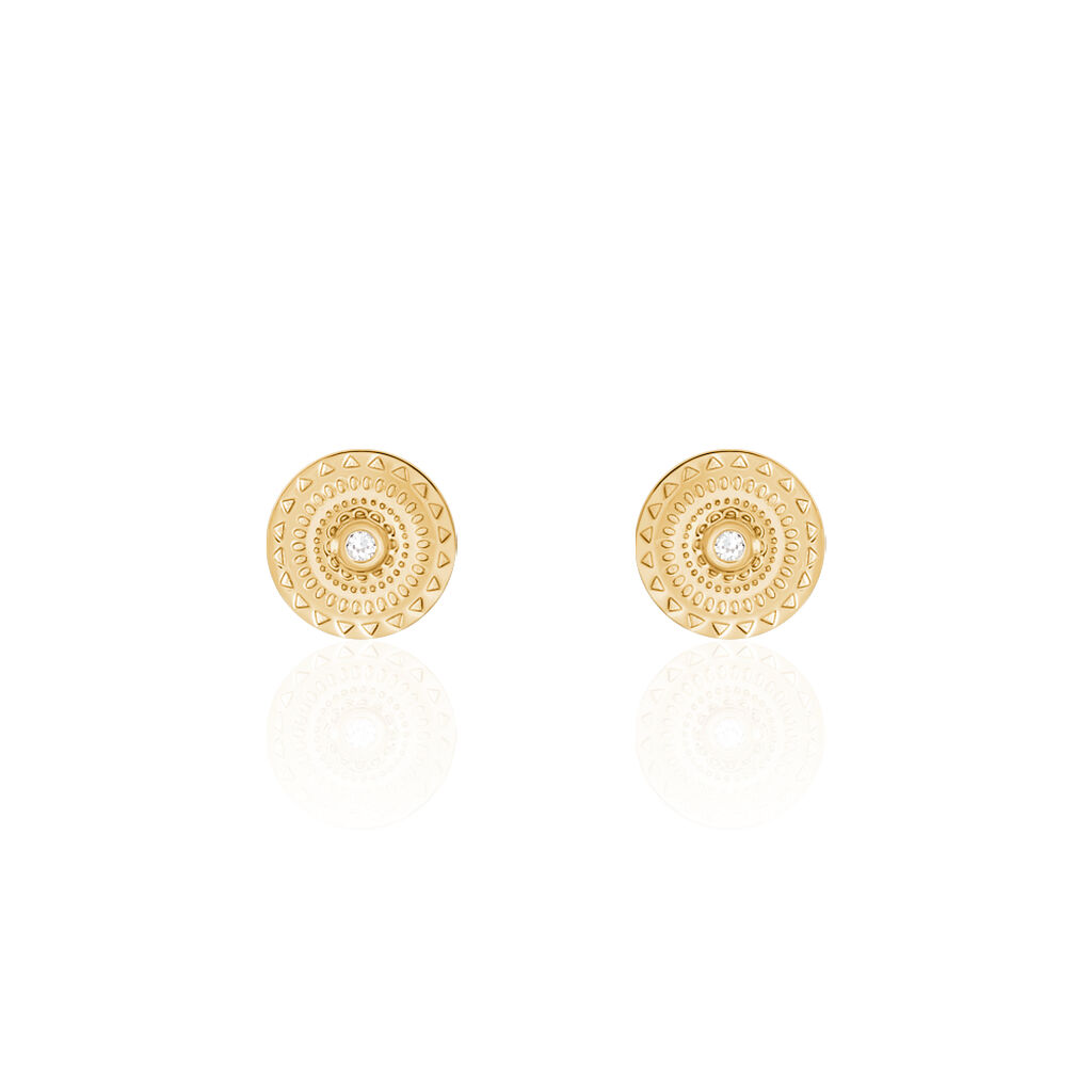 Boucles D'oreilles Puces Carmina Plaqué Or Jaune Oxyde De Zirconium - Boucles d'oreilles fantaisie Femme | Histoire d’Or