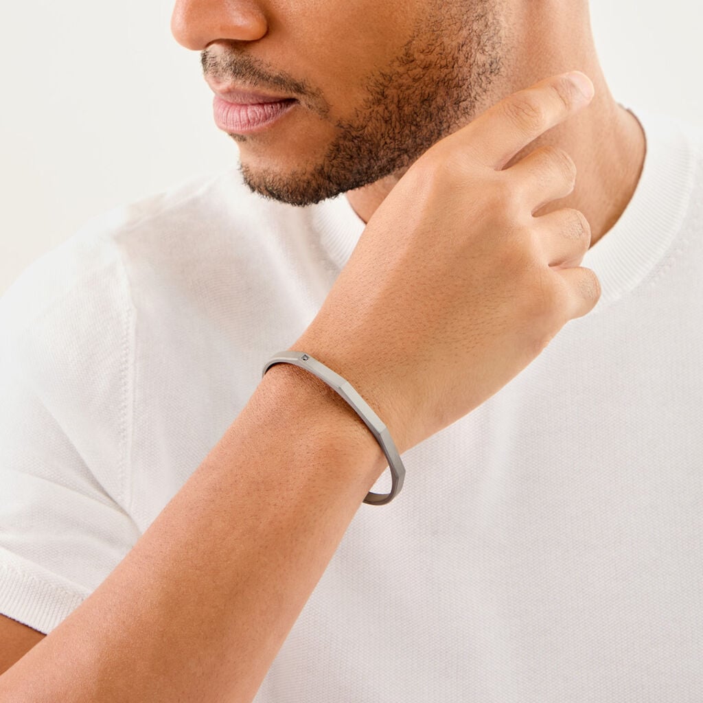 Bracelet Jonc Titane Gris Diamant - Bracelets Pierre Homme | Histoire d&rsquo;Or