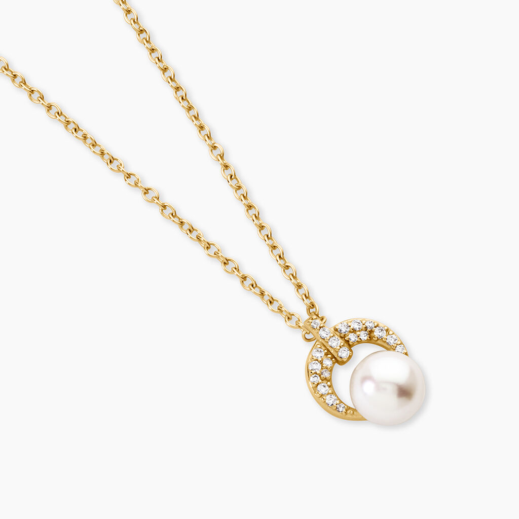 Collier Aloys Argent Dor&eacute; A L'Or 750/1000 Perle De Culture Oxyde De Zirconium - Colliers Femme | Histoire d&rsquo;Or