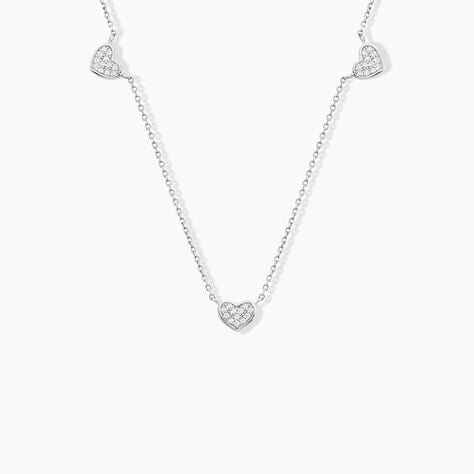 Collier Hearts Argent Blanc Oxyde De Zirconium - F&ecirc;te des m&egrave;res Femme | Histoire d&rsquo;Or