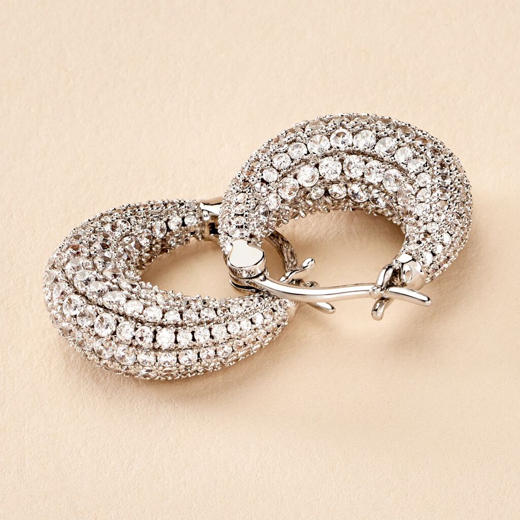 Cr&eacute;oles Sofia Argent Blanc Oxyde De Zirconium - Boucles d'oreilles cr&eacute;oles Femme | Histoire d&rsquo;Or