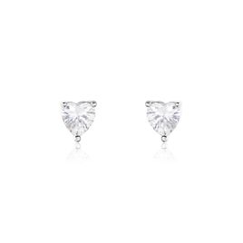 Boucles D'oreilles Puces Breana Argent Blanc Oxyde De Zirconium - Boucles d'Oreilles Coeur Femme | Histoire d’Or