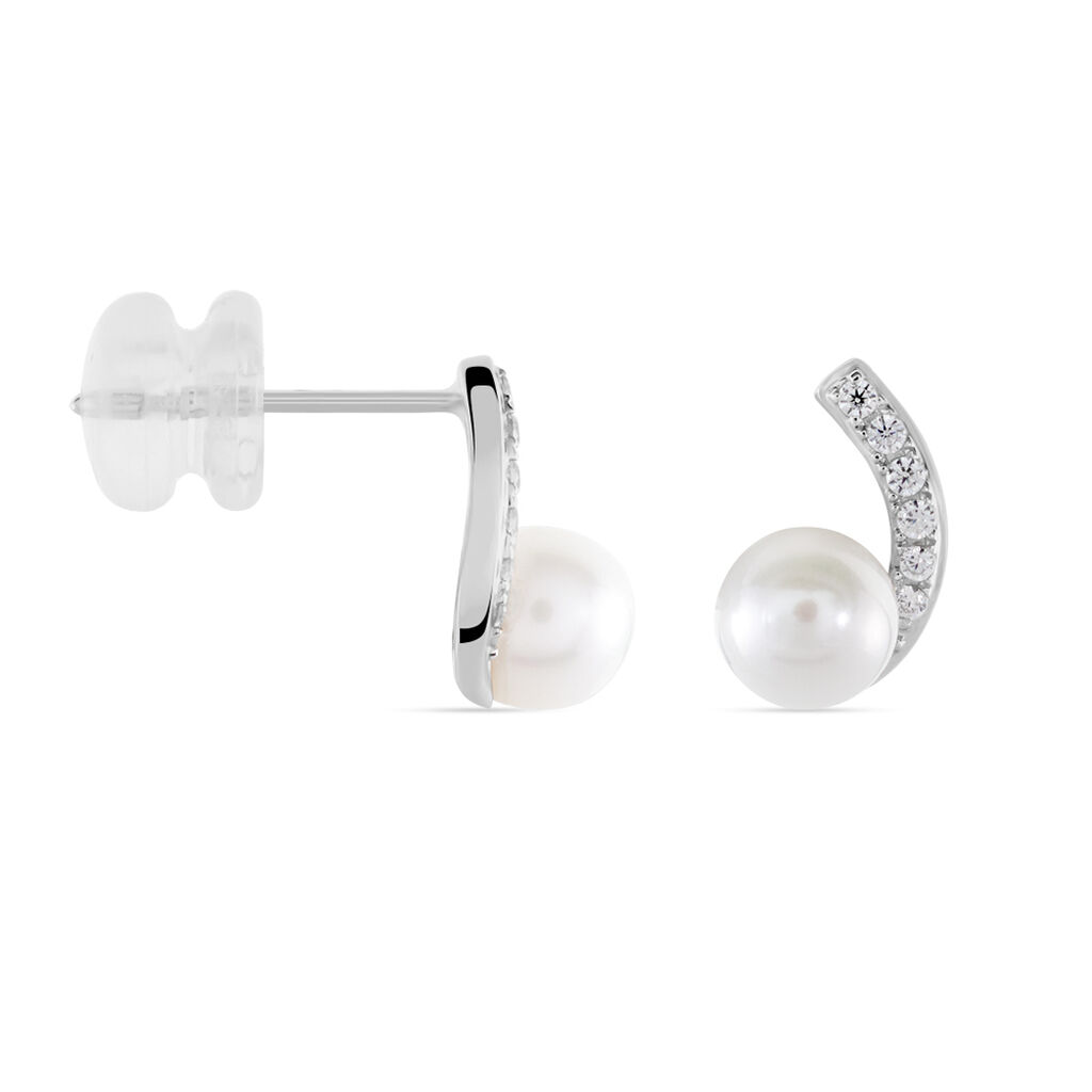 Boucles D'oreilles Angel Or Blanc Perle De Culture Oxyde Oxyde - Clous d'oreilles Femme | Histoire d’Or