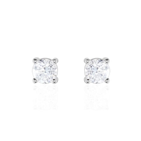 Boucles D'oreilles Puces 4 Griffes Or Blanc Diamant Synthetique - Clous d'oreilles Femme | Histoire d’Or