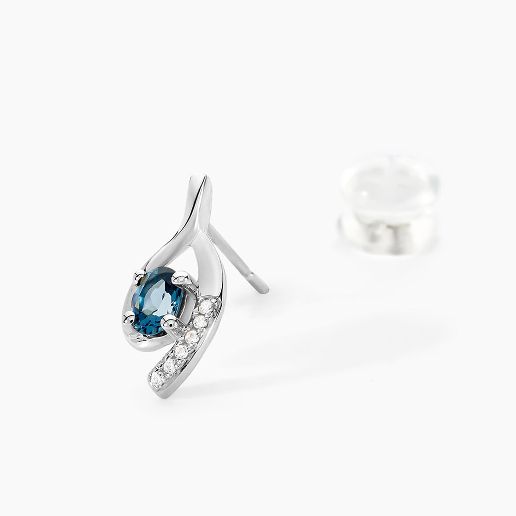 Boucles D'oreilles Sagesse Or Blanc Topaze Oxyde - Clous d'oreilles Femme | Histoire d’Or