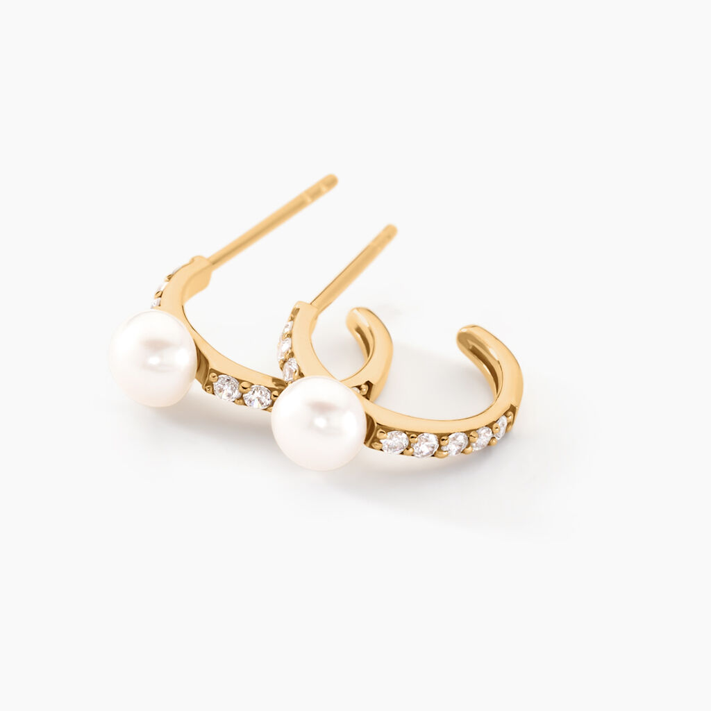 Créoles Peni Or Jaune Perle De Culture Oxyde De Zirconium - Boucles d'oreilles créoles Femme | Histoire d’Or
