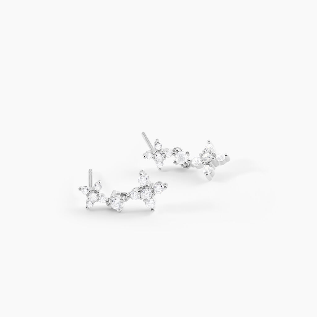 Boucles D'oreilles Pendantes Midnight Flower Argent Blanc Oxyde - Boucles d'oreilles fantaisie Femme | Histoire d&rsquo;Or