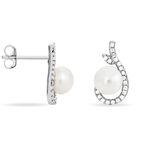 Boucles D'oreilles Puces Cyrana Argent Blanc Perle De Culture Et Oxyde - Boucles d'oreilles fantaisie Femme | Histoire d&rsquo;Or