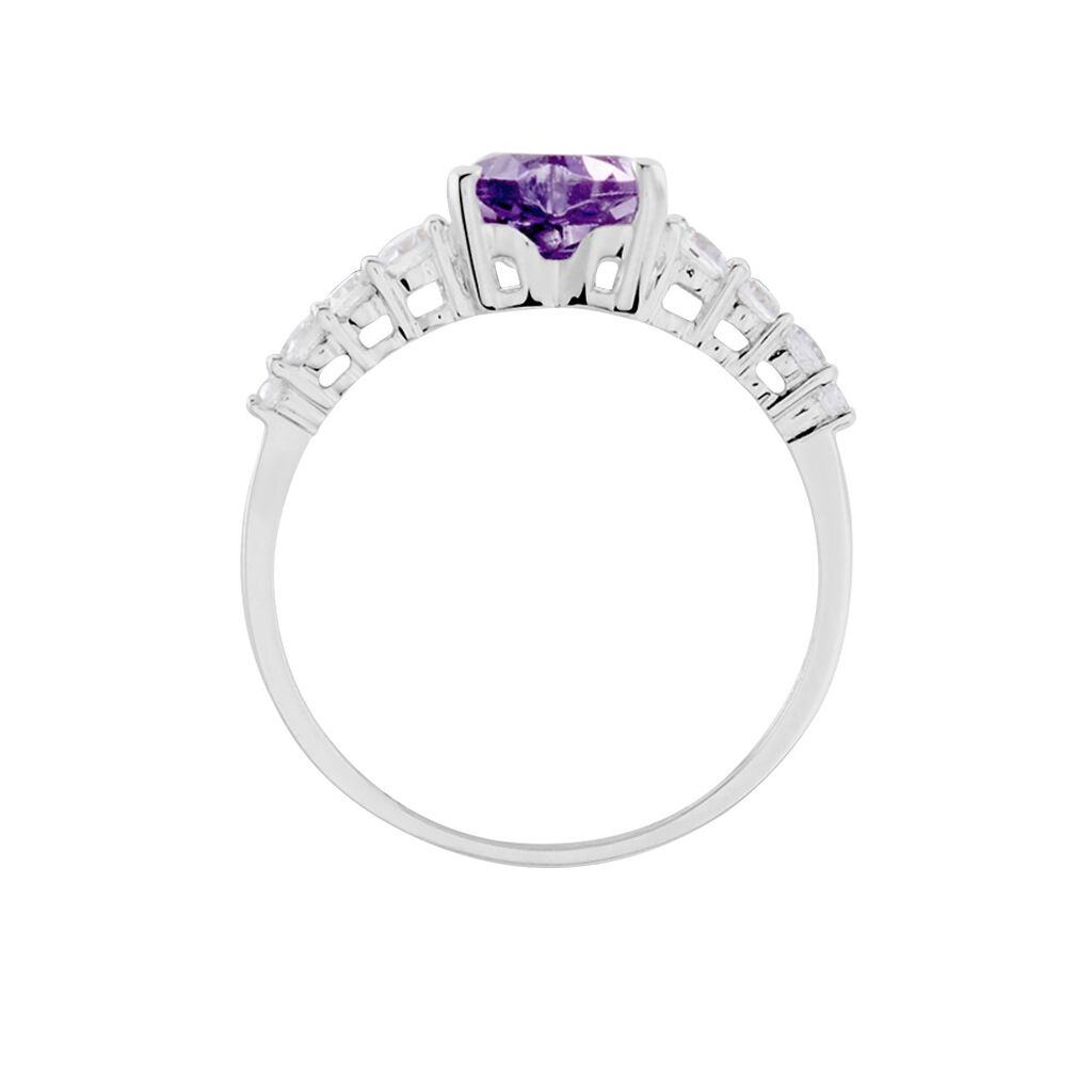 Bague Or Blanc Fany Am&eacute;thyste Oxydes De Zirconium - Bagues solitaires Femme | Histoire d&rsquo;Or