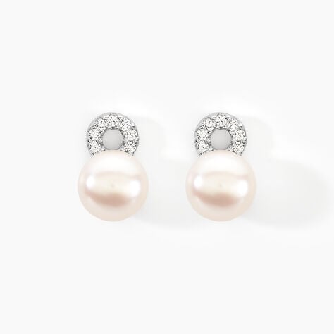 Boucles D'oreilles Pendantes Lilio Argent  Perle De Culture Et Oxyde - Boucles d'oreilles fantaisie Femme | Histoire d&rsquo;Or