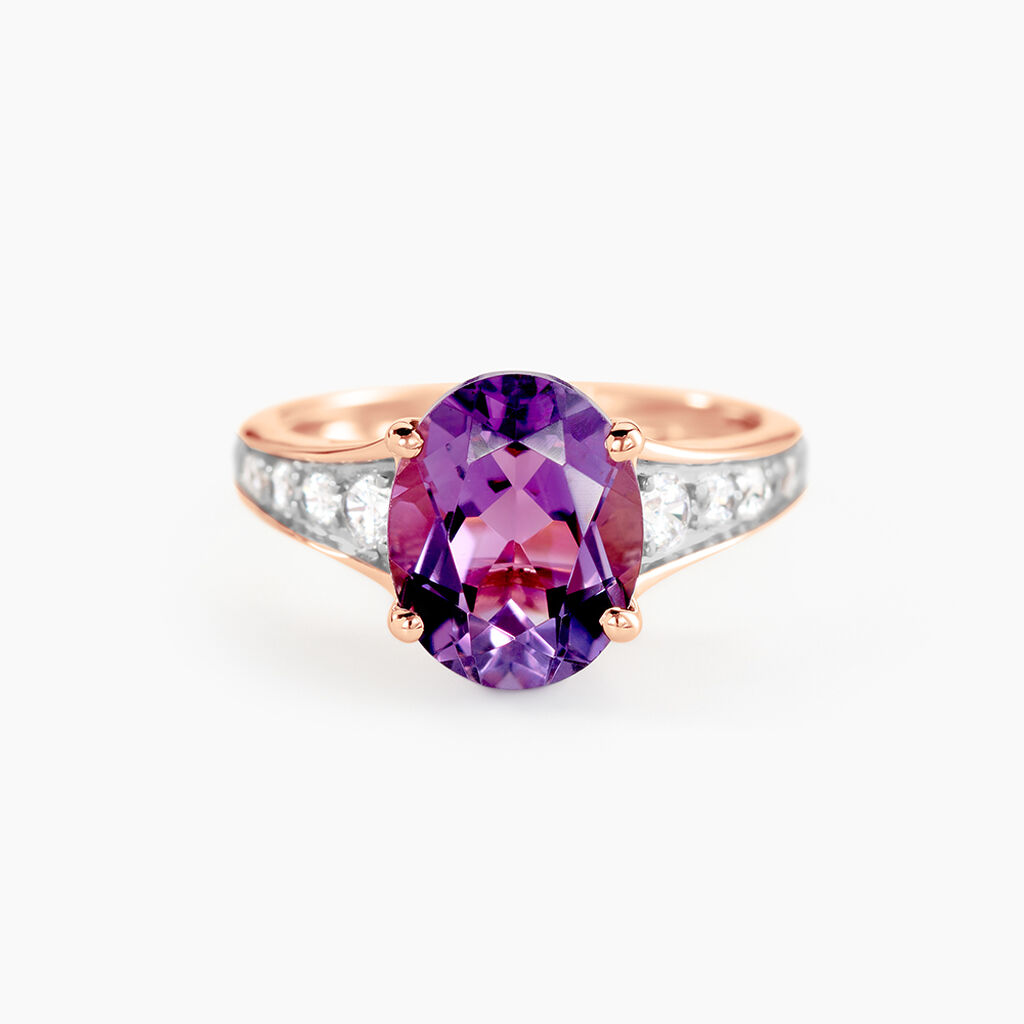 Bague Marie-camille Or Rose Amethyste Et Oxyde De Zirconium - Bagues solitaires Femme | Histoire d&rsquo;Or