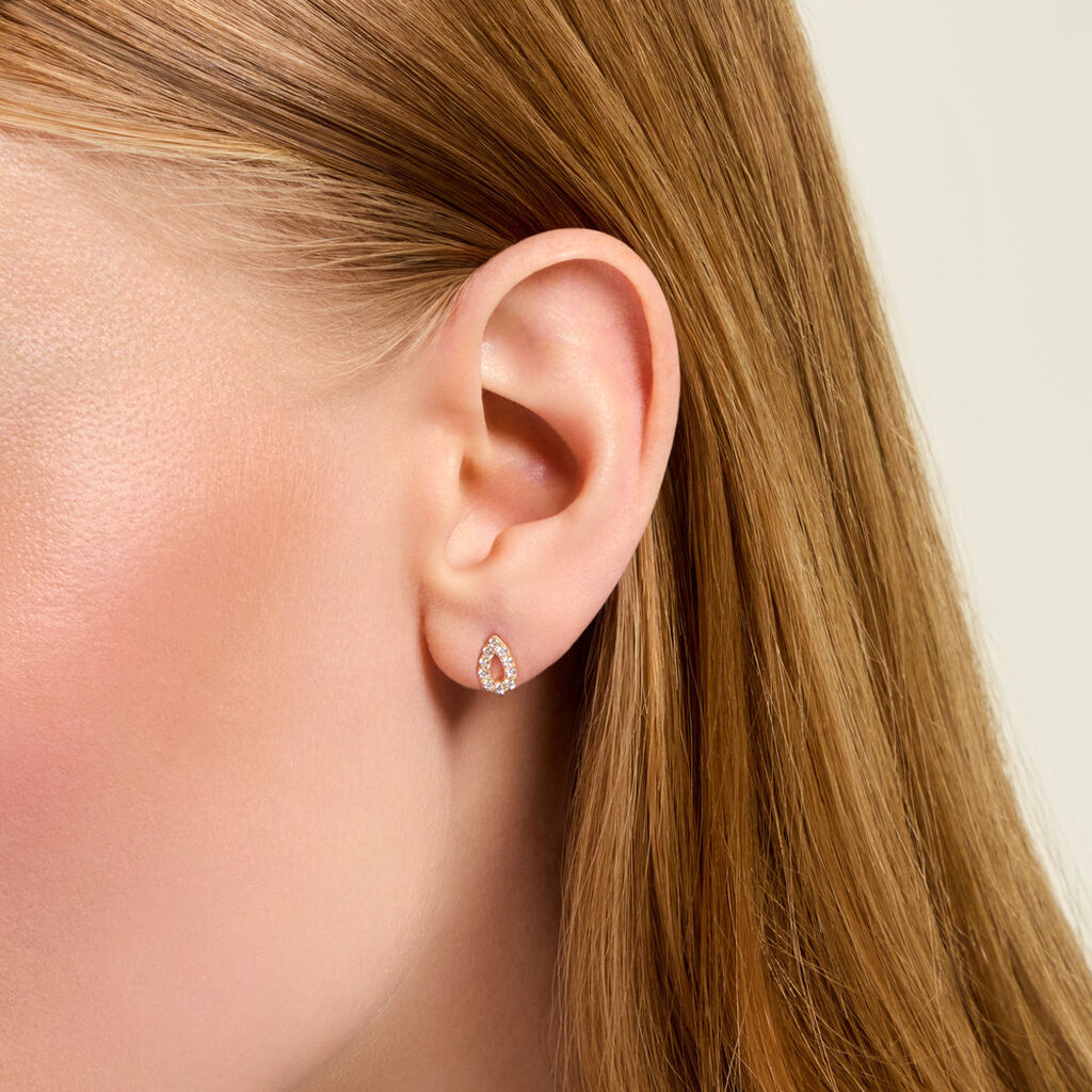 Boucles D'Oreilles Puces Elona Argent Dor&eacute; A L'Or 750/1000 Oxyde De Zirconium - Boucles d'oreilles fantaisie Enfant | Histoire d&rsquo;Or