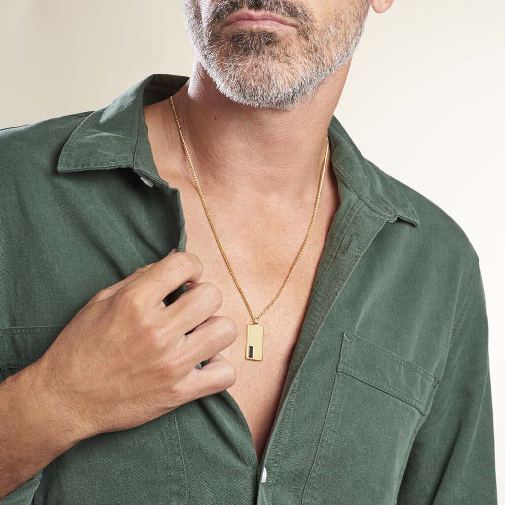 Collier Plaqué Or Jaune Francesco Onyx Noir - Colliers Homme | Histoire d’Or