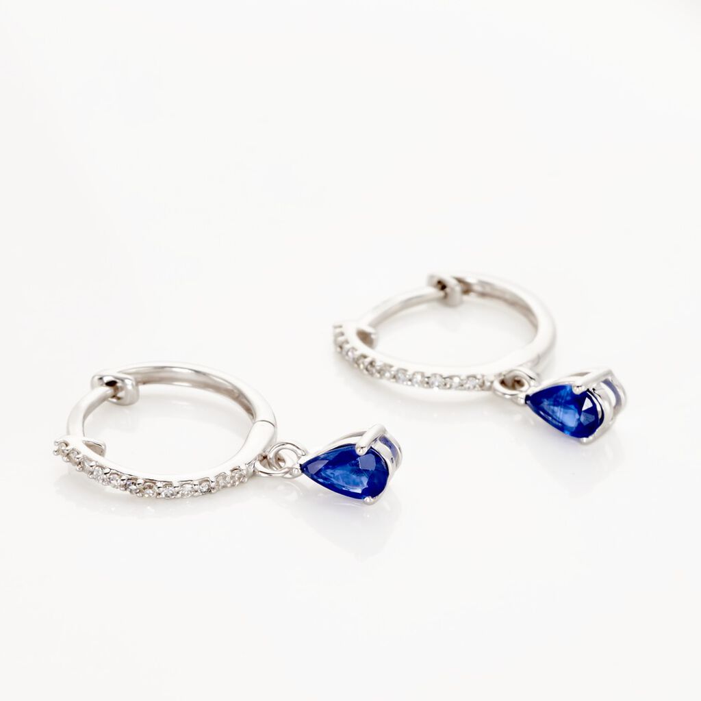 Créoles Or Blanc  Saphir Et Diamants - Boucles d'oreilles créoles Femme | Histoire d’Or