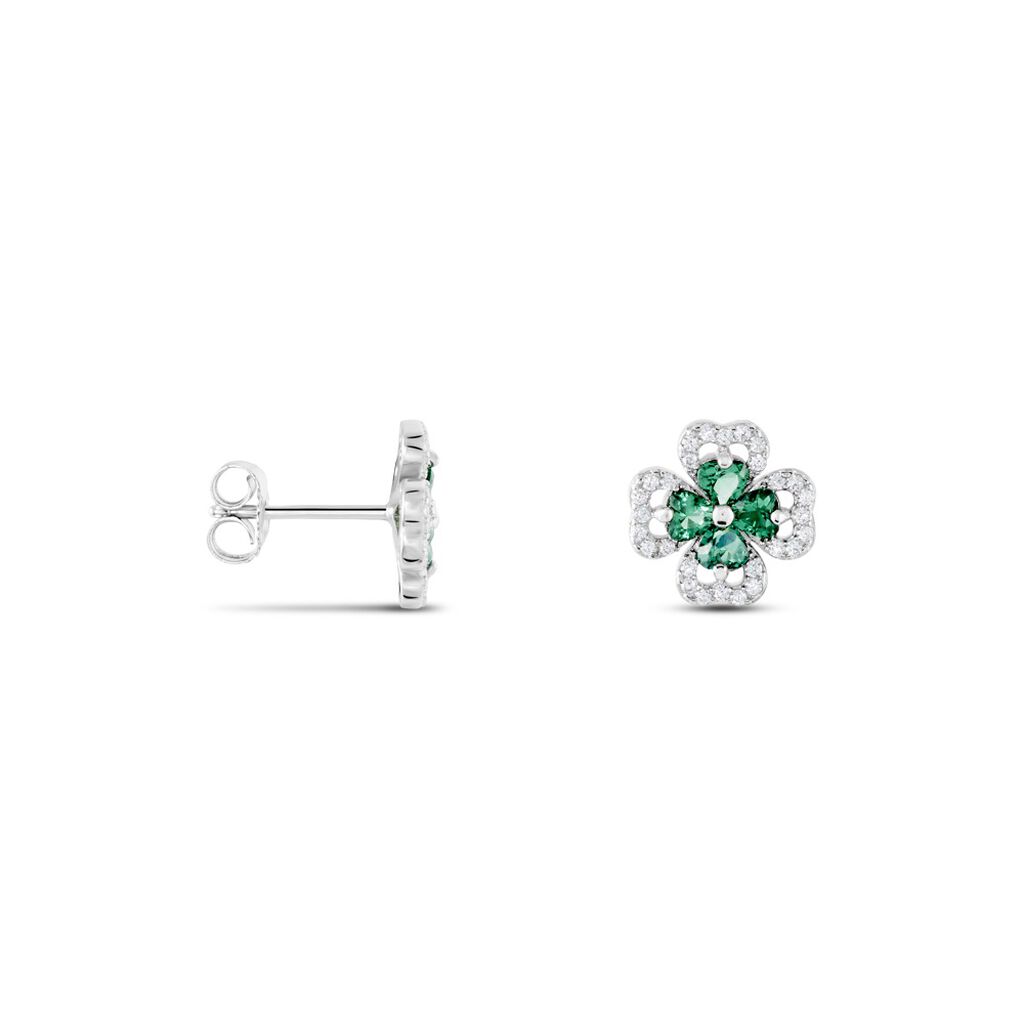 Boucles D'oreilles Puces Argent Blanc Deryn Verre Oxydes De Zirconium - Boucles d'oreilles fantaisie Femme | Histoire d’Or
