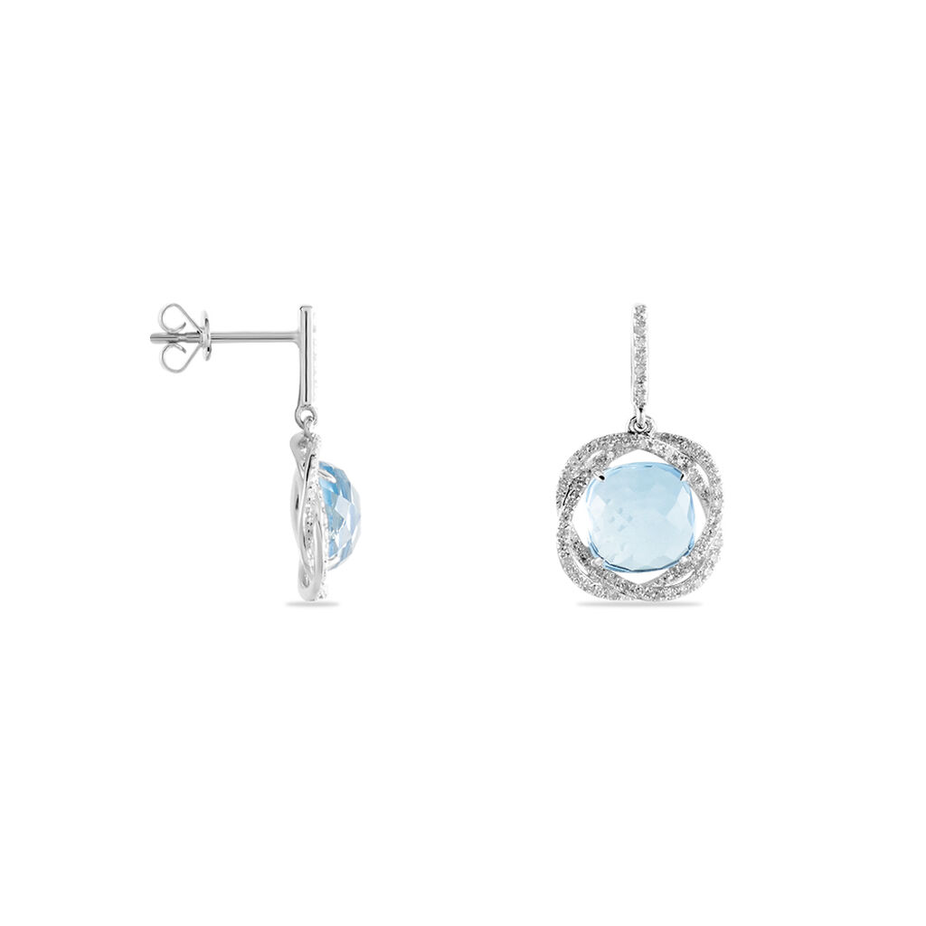 Boucles D'oreilles Puces Marie-jacqueline Or Blanc Topaze Et Diamant - Boucles d'oreilles pendantes Femme | Histoire d’Or