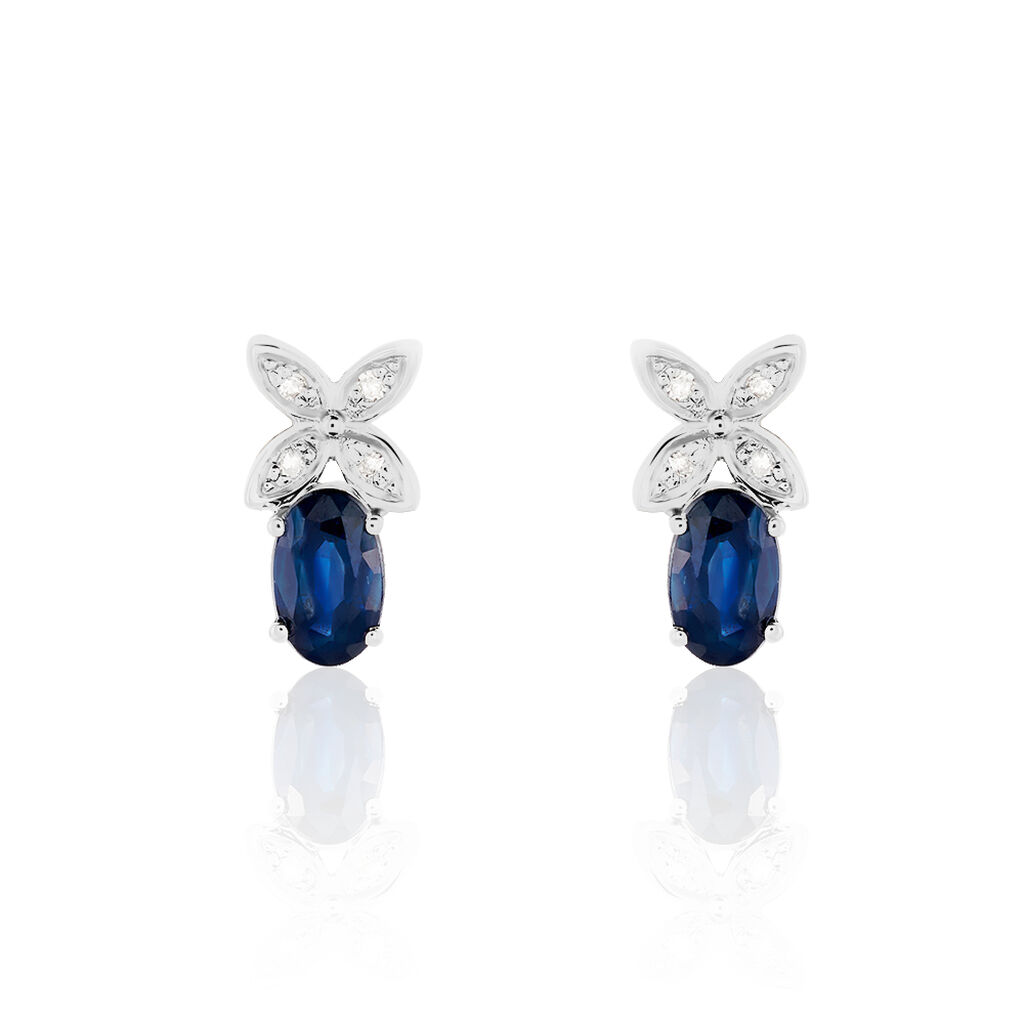 Boucles D'oreilles Puces Andrey Or Blanc Saphir Et Diamant - Clous d'oreilles Femme | Histoire d’Or