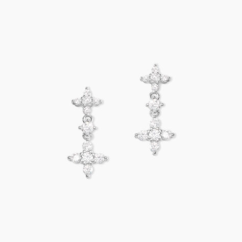Boucles D'oreilles Pendantes Midnight Flower Argent Blanc Oxyde - Boucles d'oreilles fantaisie Femme | Histoire d&rsquo;Or