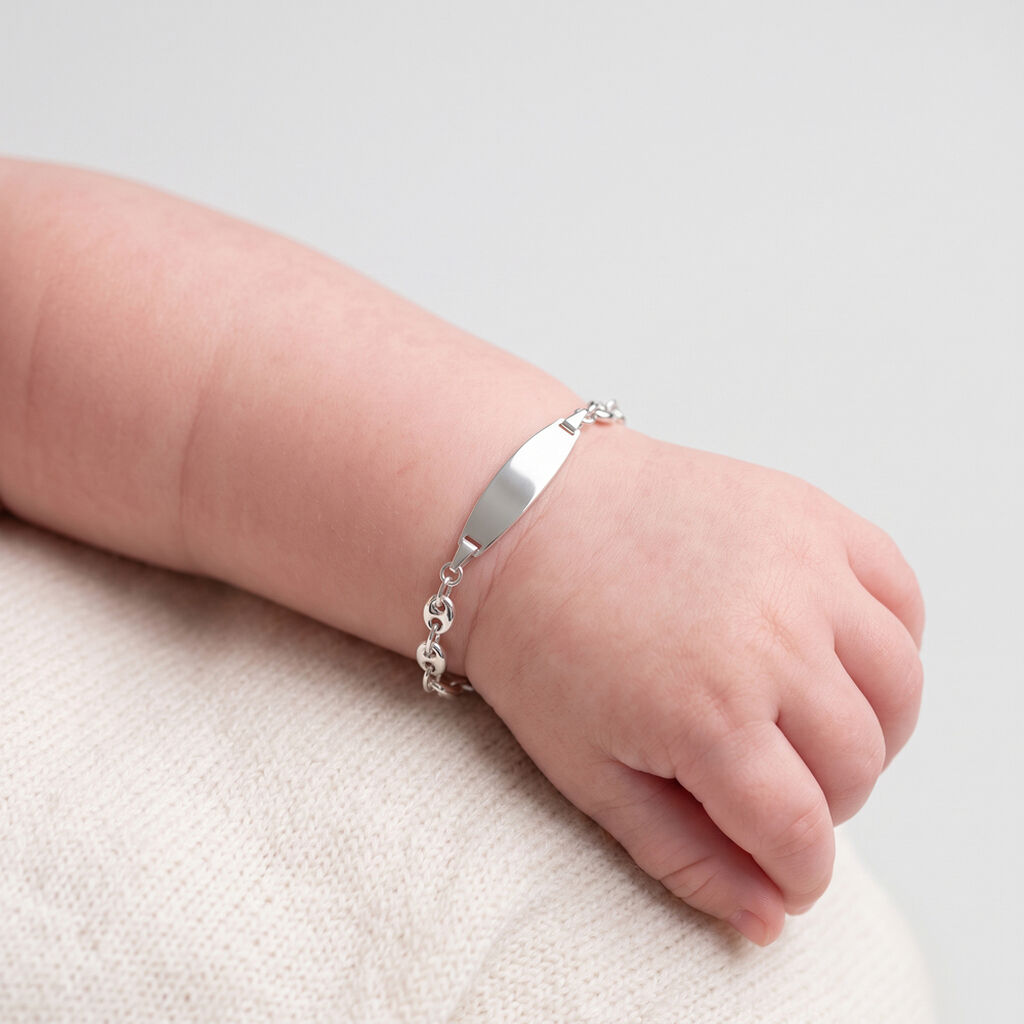 Bracelet Identit&eacute; Evin Maille Grain De Cafe Or Blanc - Bracelets Communion Enfant | Histoire d&rsquo;Or