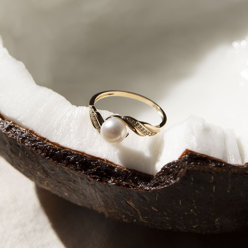 Bague Antoinette Or Jaune Perle De Culture Et Oxyde De Zirconium - Bagues solitaires Femme | Histoire d&rsquo;Or