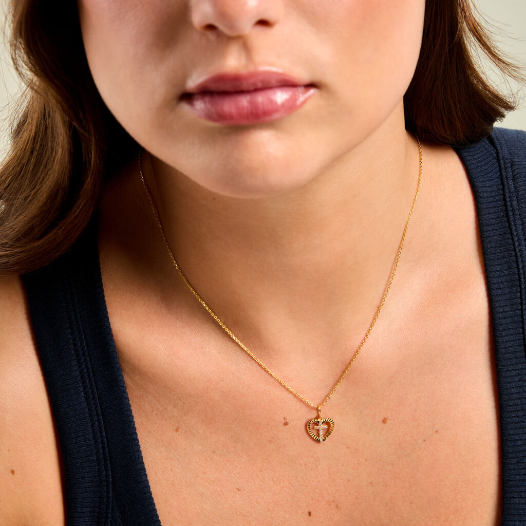Pendentif Kallistrate Argent Dor&eacute; A L'Or 750/1000 Oxyde De Zirconium - Pendentifs Communion Femme | Histoire d&rsquo;Or