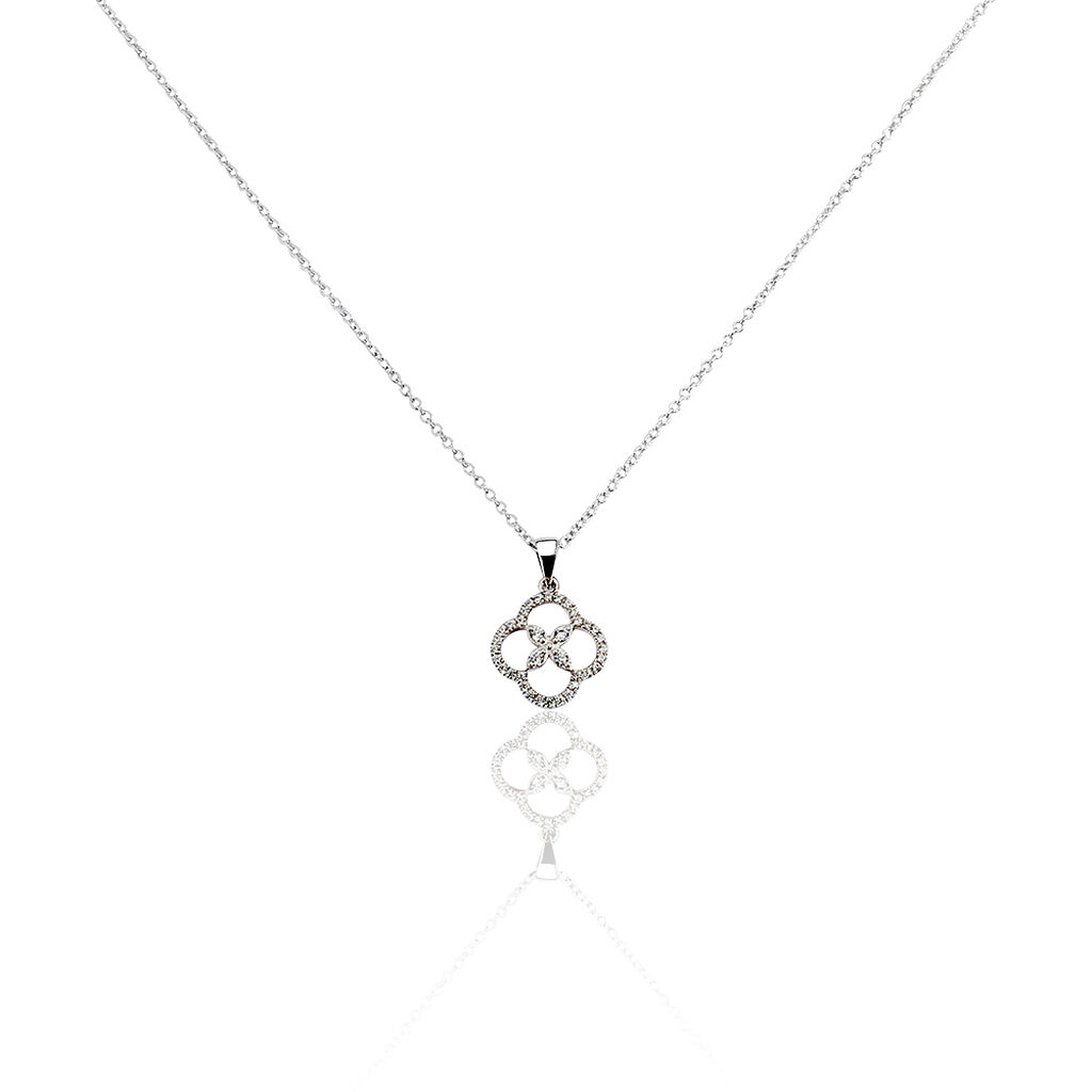 Collier Rose Argent Blanc Oxyde De Zirconium - Colliers fantaisie Femme | Histoire d’Or