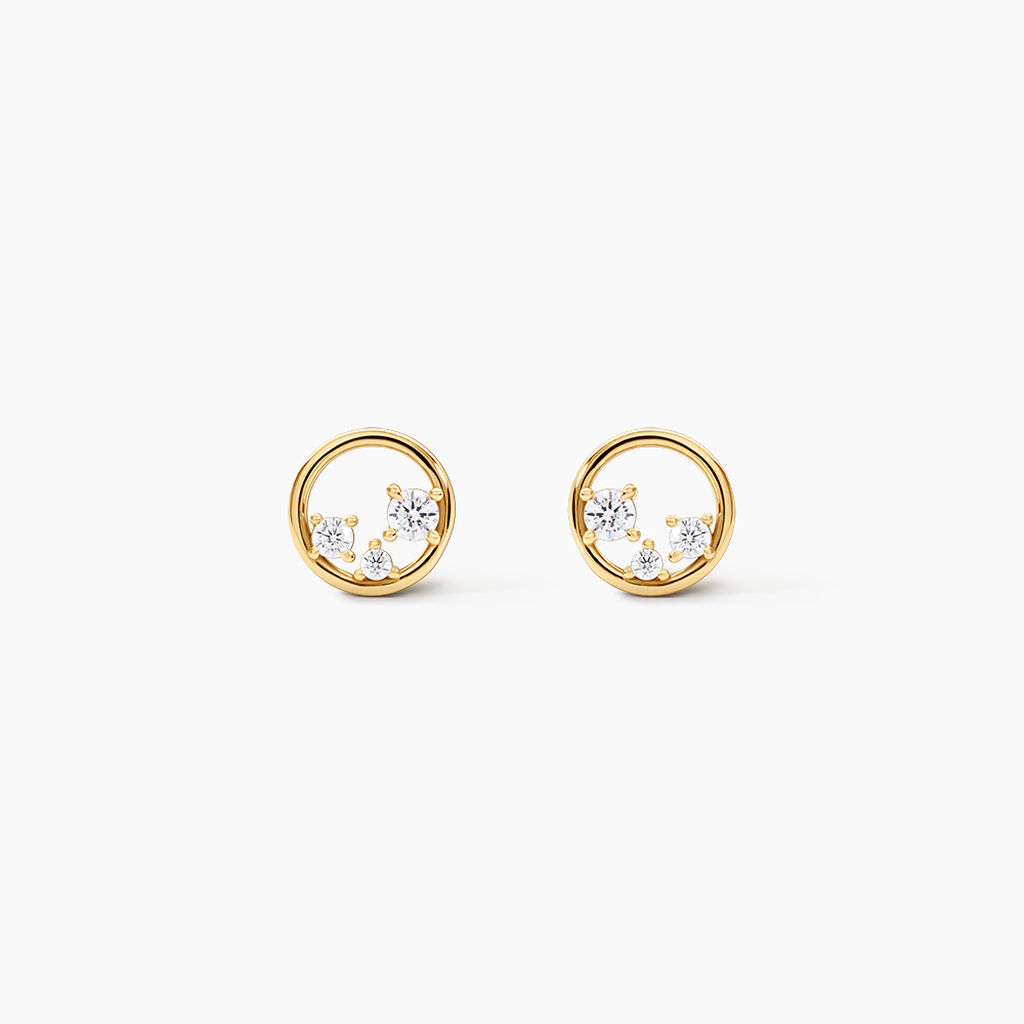 Boucles D'Oreilles Puces Prescilla Argent Dor&eacute; A L'Or 750/1000 Oxyde De Zirconium - Boucles d'oreilles fantaisie Femme | Histoire d&rsquo;Or