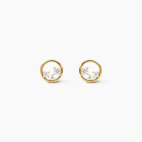 Boucles D'Oreilles Puces Prescilla Argent Dor&eacute; A L'Or 750/1000 Oxyde De Zirconium - Boucles d'oreilles fantaisie Femme | Histoire d&rsquo;Or