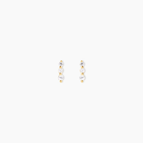 Boucles D'oreilles Puces Tria Or Jaune Oxyde De Zirconium - Clous d'oreilles Femme | Histoire d’Or
