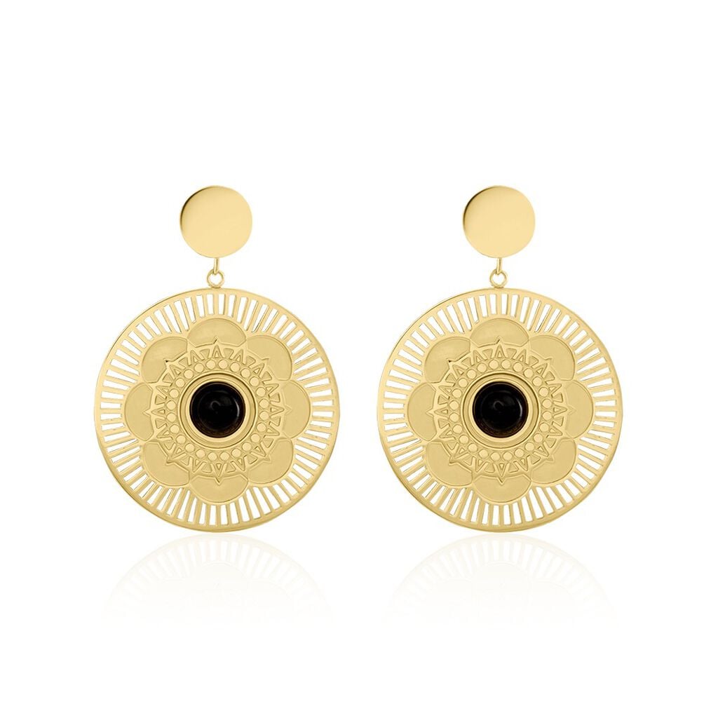 Boucles D'oreilles Pendantes Acier Dor&eacute; Staffan Agate - Boucles d'oreilles fantaisie Femme | Histoire d&rsquo;Or