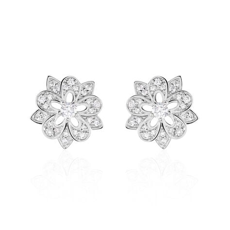 Boucles D'oreilles Puces Iona Argent Blanc Oxyde De Zirconium - Boucles d'oreilles fantaisie Femme | Histoire d’Or